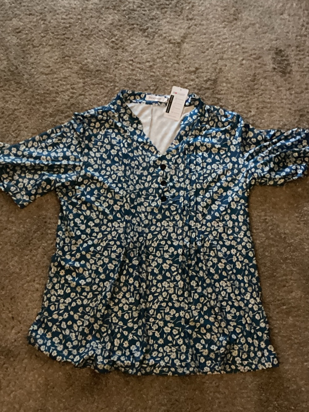 Blue Floral V-Neck Women's Top